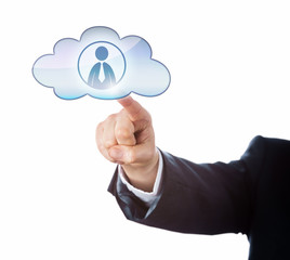 Finger Touching Office Worker Icon In The Cloud