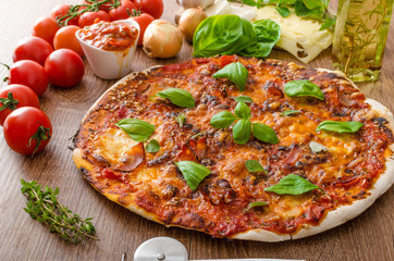 Cheese pizza with chilli and basil