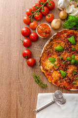 Cheese pizza with chilli and basil