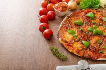 Cheese pizza with chilli and basil