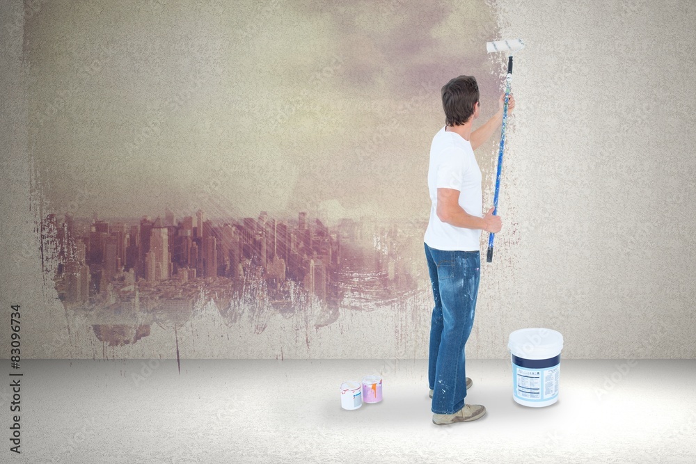 Poster composite image of man painting on white background