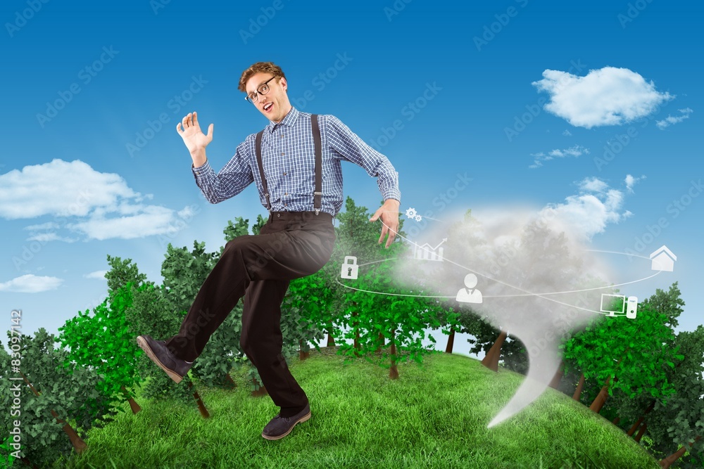 Aufkleber Composite image of geeky hipster walking and looking at camera