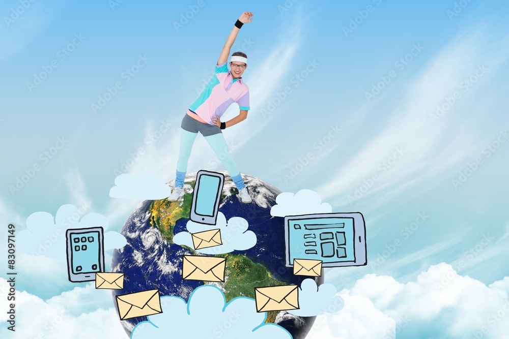 Poster composite image of geeky hipster posing in sportswear