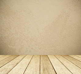 Empty brown cement wall and perspective wood background