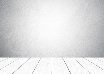 Empty gray cement wall and white perspective wood background