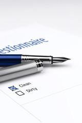 Quiestionnaire. Clean or Dirty. Clean marked.