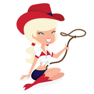 Cartoon Retro Cowgirl Pinup Girl