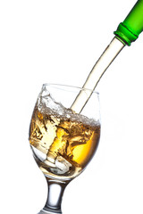 Beer splash in a glass, isolated on white background