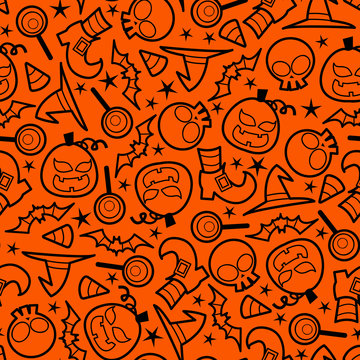 Halloween Doodle Seamless Pattern Background