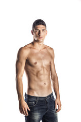 Fototapeta premium Shirtless muscular man in jeans
