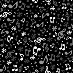 Monochromatic Music Notes Seamless Pattern Background