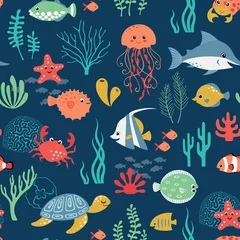 Printed kitchen splashbacks Sea animals Undersea life pattern