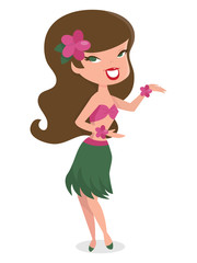 Cartoon Retro Pin Up Hawaiian Girl Hula Dancing