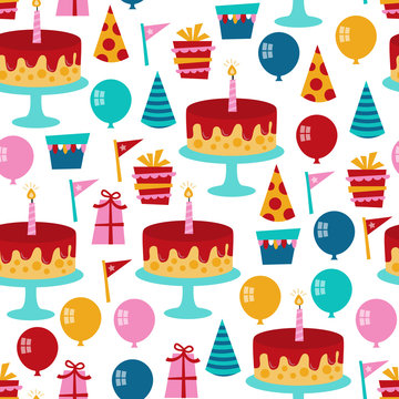 Retro Birthday Party Elements Seamless Pattern Background