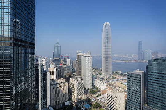 Elevated view of Hong Kong`s business district.