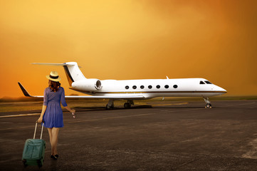 Traveler Woman Walking Into Private Jet