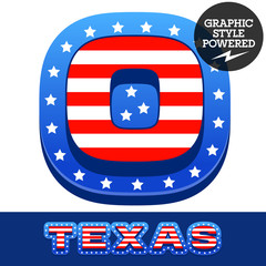 Vector set of american flag stripes and stars alphabet. Number 0