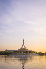 Fototapeta na wymiar Beautiful sunset at Suan luang Rama 9 park, Bangkok, Thailand