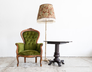 Green classical style Armchair sofa couch in vintage room with d