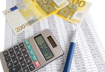 Calculator with euro bills