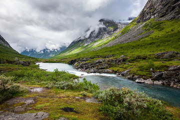 Naklejka na ściany i meble Picturesque landscape of Norway countryside