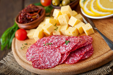Antipasto catering platter with salami and cheese 