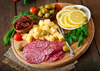 Antipasto catering platter with salami and cheese 