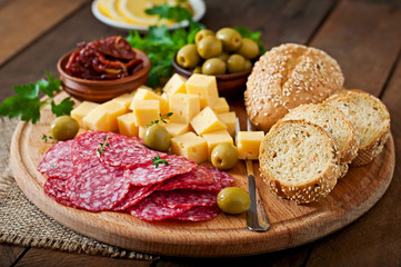 Antipasto catering platter with salami and cheese 
