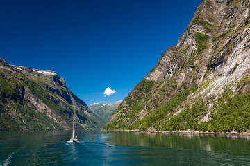 Travelling along Geiranger Fjord in Norway