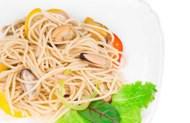 Italian pasta with seafood as haute cuisine.