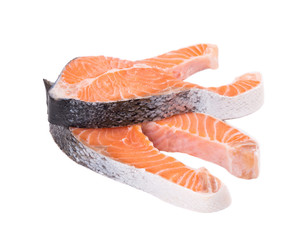 Two fresh salmon steaks.