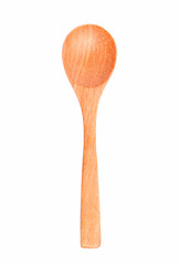 Close-up top view of wooden spoon isolated over white background