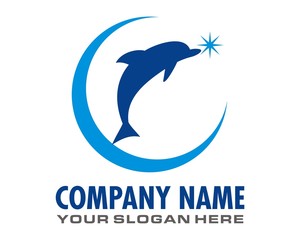 blue dolphins crescent moon logo image vector
