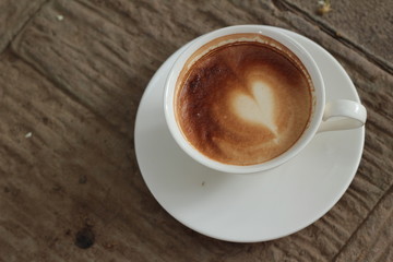 Hot latte coffee in glass