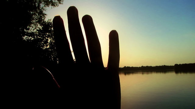 Sun's rays through fingers palm
