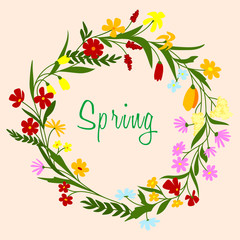 Bright colorful spring floral border