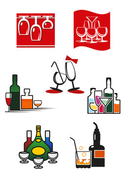 Glasses and alcohol icons or symbols