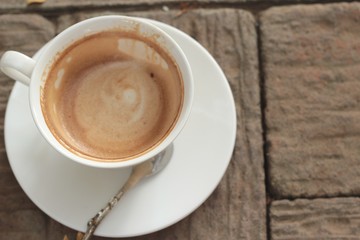 Hot latte coffee in glass