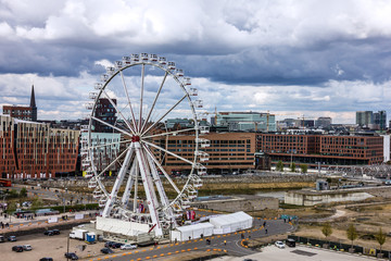 Hamburg, Germany: big wheel in Hafencity sea port.