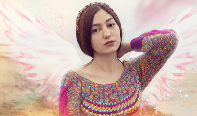Girl angel, summer butterfly, guardian angel's portrait