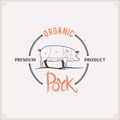 Butcher Shop Logo, Meat Label Template, Pork Cuts Diagram