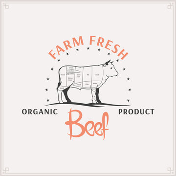 Butcher Shop Logo, Meat Label Template, Beef Cuts Diagram