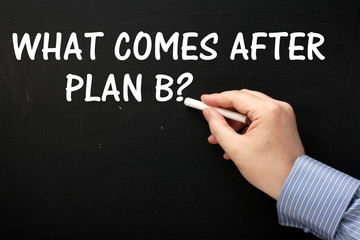 What Comes After Plan B? strategy concept on a blackboard