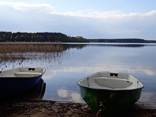 Boats in the lakeside in evening time