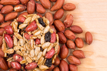 Candied peanuts sunflower seeds on peanuts.