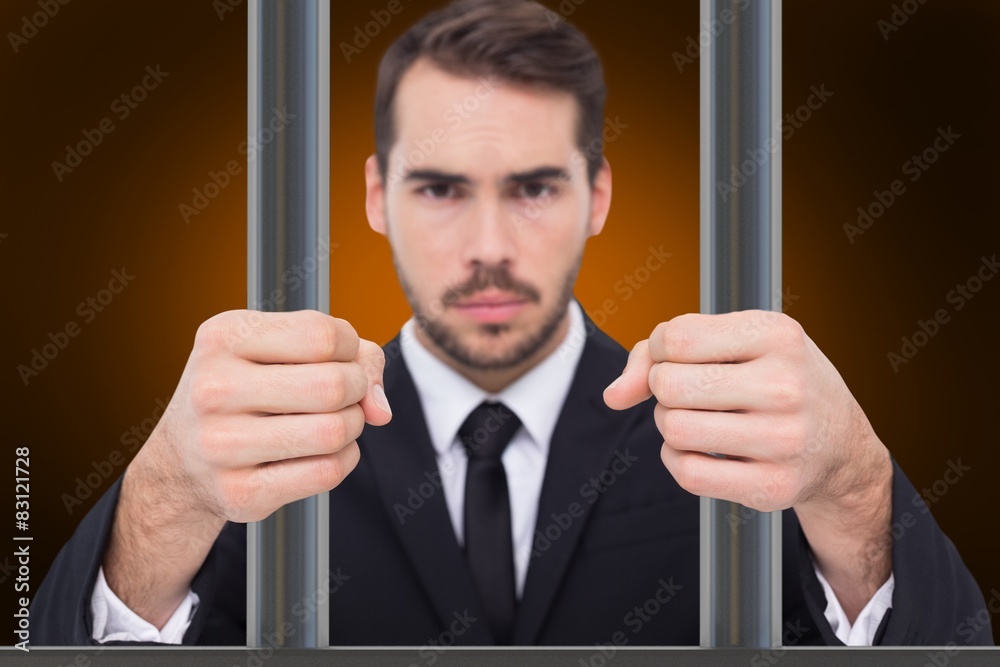Poster composite image of exasperated businessman with clenched fists