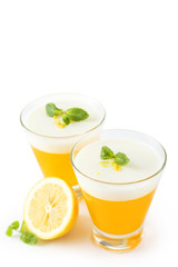 Tasty jelly in glass isolated on white