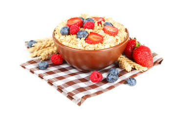 Oatmeal with berries isolated on white