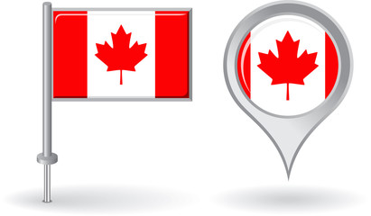 Fototapeta na wymiar Canadian pin icon and map pointer flag. Vector