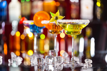 Martini drinks served on bar counter